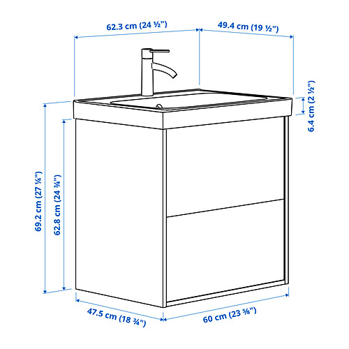 ÄNGSJÖN/ORRSJÖN wash-stnd w drawers/wash-basin/tap
