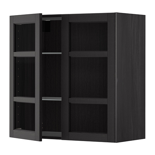 METOD wall cabinet w shelves/2 glass drs