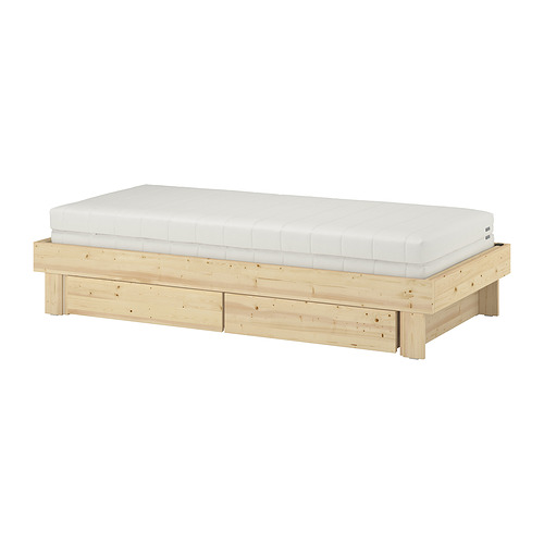 GLAMBERGET, extendable bed w stor/2 mattresses