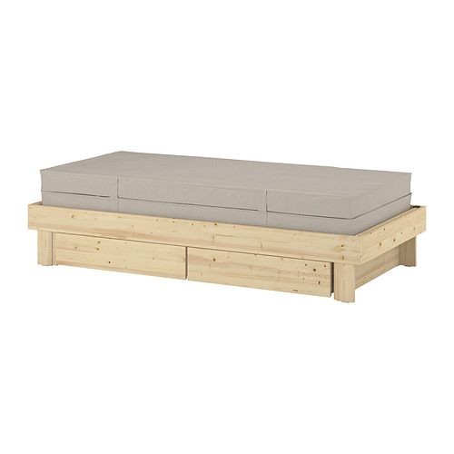 GLAMBERGET, extendable bed w stor/2 mattresses