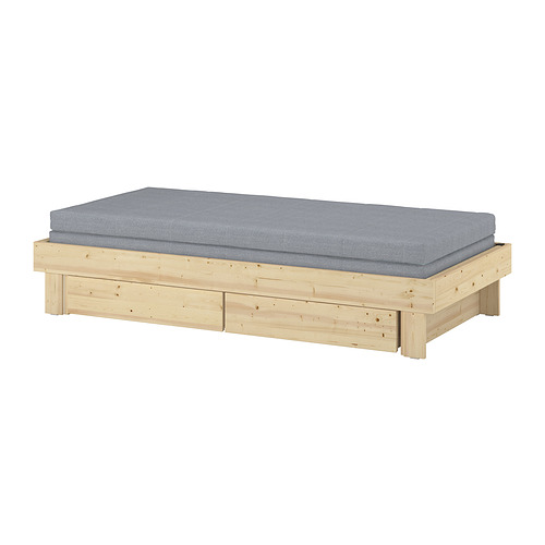 GLAMBERGET, extendable bed w stor/2 mattresses