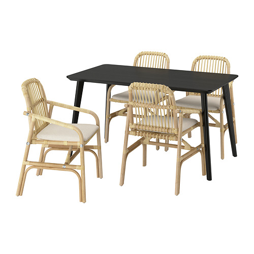 LISABO/SALNÖ, table and 4 chairs with armrests