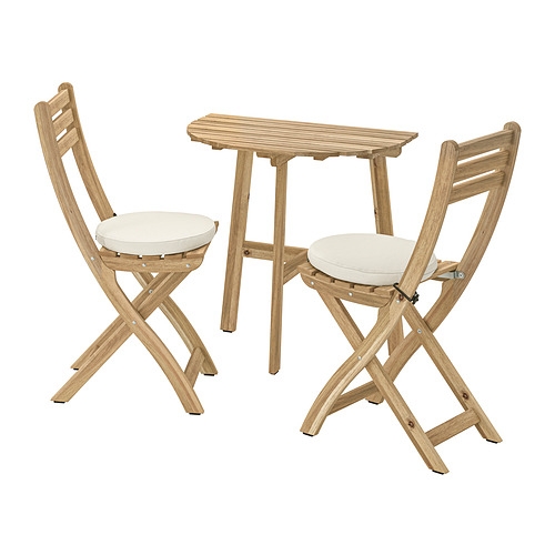 ASKHOLMEN, table f wall+2 fold chairs, outdoor