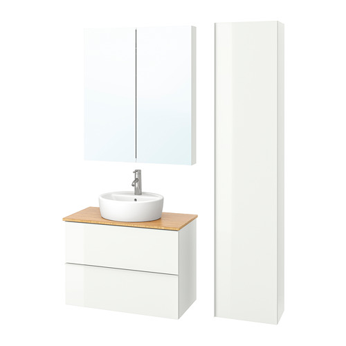 NYSJÖN / BJÖRKÅN Meuble sous lavabo, 2 portes, blanc/mitigeur SALJEN,  54x40x80 cm (211/4x153/4x311/2) - IKEA CA