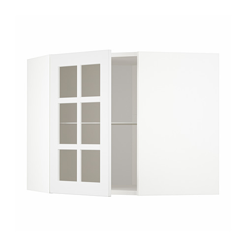 METOD corner wall cab w shelves/glass dr
