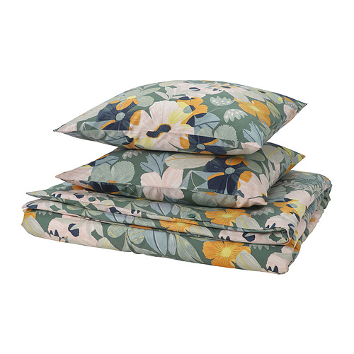 FÄLTGRÄSMOTT, duvet cover and 2 pillowcases