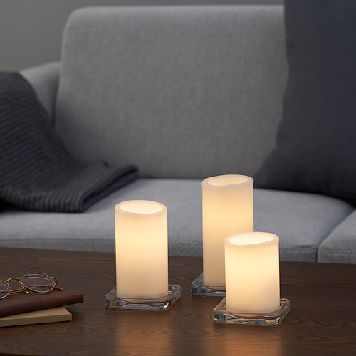 ÄDELLÖVTRÄD, LED block candle, set of 3