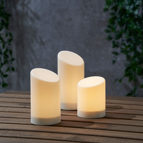 ÄDELLÖVSKOG, LED block candle in/out, set of 3