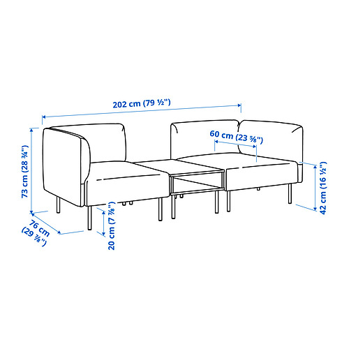 LILLEHEM 2-seat modular sofa with side table