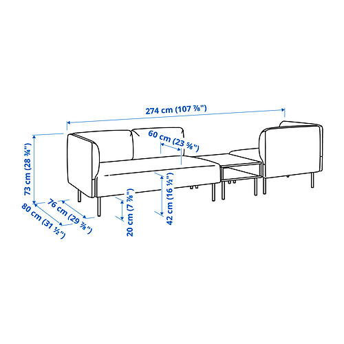 LILLEHEM 3-seat modular sofa with side table