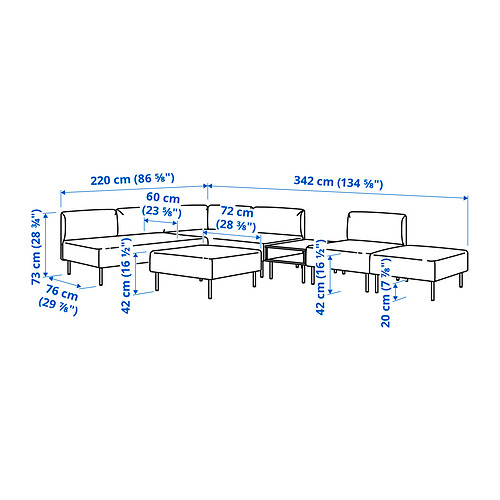 LILLEHEM 6-seat modular sofa with side table