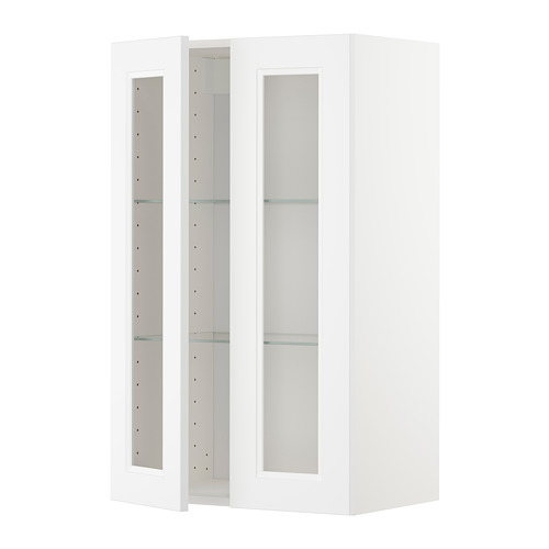 METOD, wall cabinet w shelves/2 glass drs
