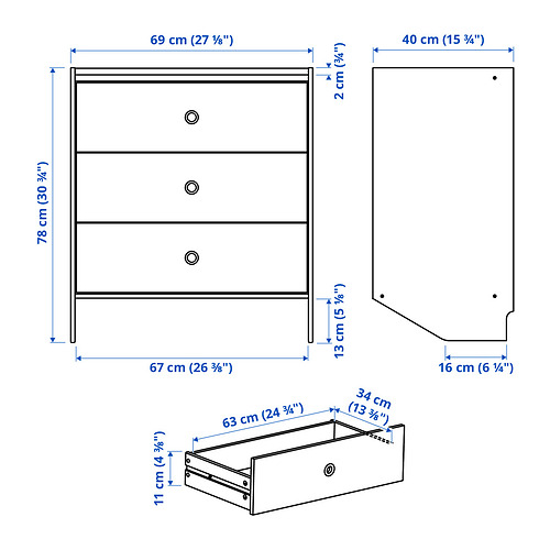 RACKNÄS chest of 3 drawers