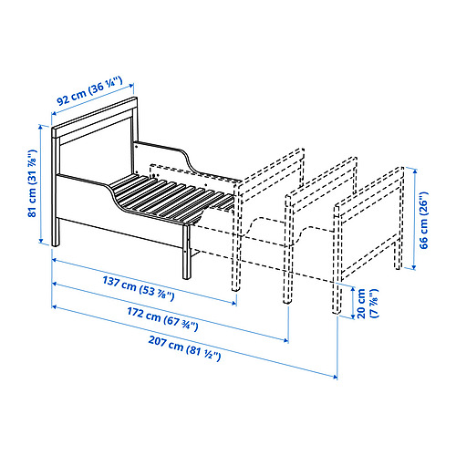 SUNDVIK ext bed frame with slatted bed base