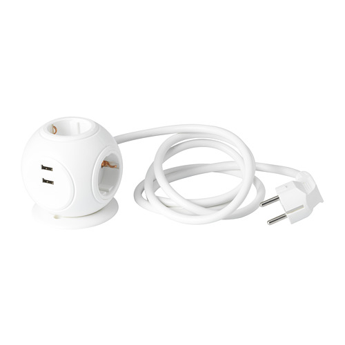 HAGSTA, 3-way socket with 2 USB ports