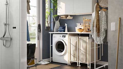 Stylish and sleek laundry room and mudroom combo