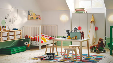 A Scandinavian children’s room with space for fun and sleep – times two